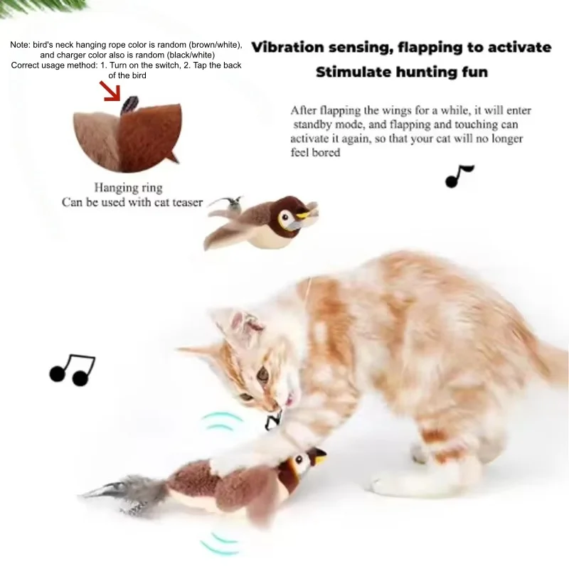 Hot Simulated Bird Cat Toy Interactive Toys Dog Rechargeable Chirping Flapping Bird(no Flying) Touch Activated Plush Toy Pet - Image 4