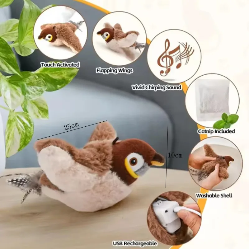 Hot Simulated Bird Cat Toy Interactive Toys Dog Rechargeable Chirping Flapping Bird(no Flying) Touch Activated Plush Toy Pet - Image 5