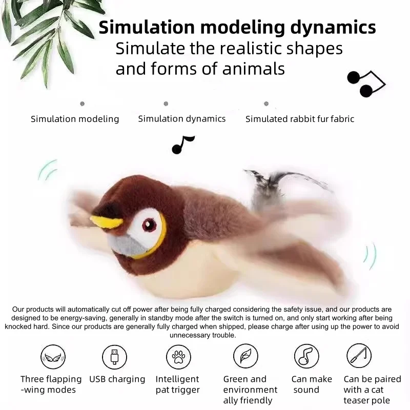 Hot Simulated Bird Cat Toy Interactive Toys Dog Rechargeable Chirping Flapping Bird(no Flying) Touch Activated Plush Toy Pet - Image 2